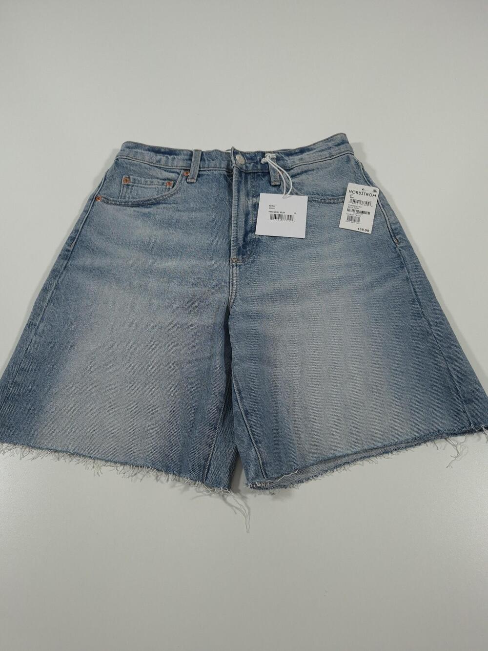 Pistola Kaylee Shorts Womens 27 Blue Denim High Rise Loose Bermuda Raw Hem NWT